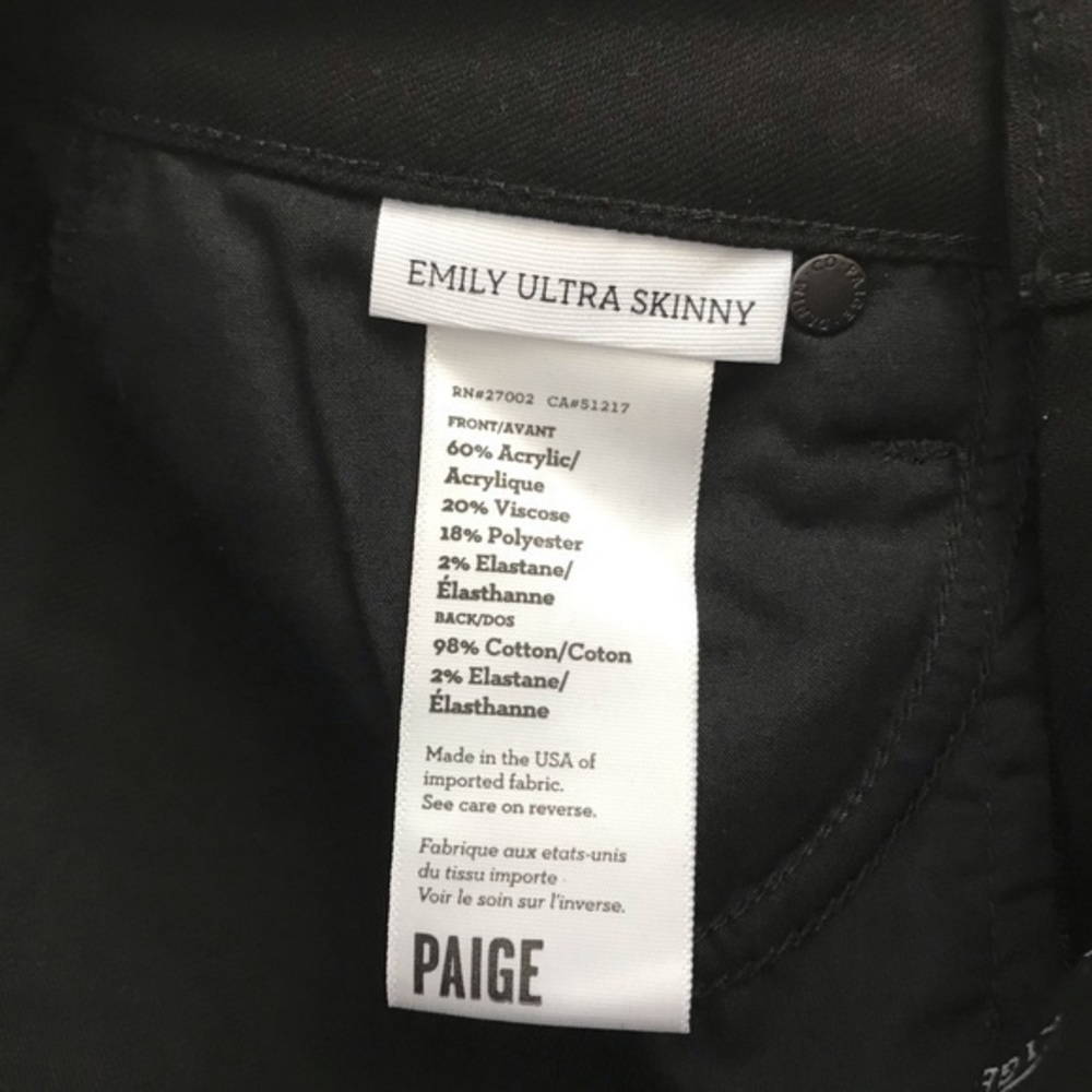 NWT Paige Emily Ultra Skinny Black Cream Appliqué Jeans Size 25 - Picture 9 of 10